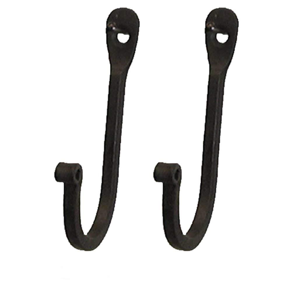 NewNest Australia - CTW 720002 Early American Single Prong Wrought Iron Hooks, Set of 2 – Rustic Curved Metal Fasteners – Decorative Colonial Wall Décor 