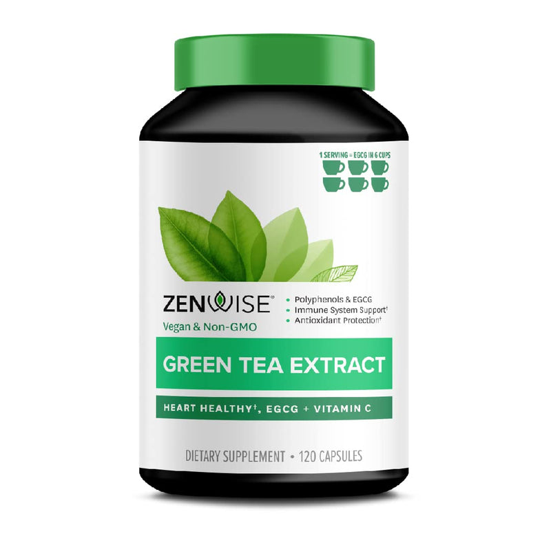 Zenwise Green Tea Extract with EGCG & Vitamin C - Antioxidant & Immune Supplement - Vegan Skin & Heart Support + Brain Health & Memory Boost - 120 Count - NewNest Australia