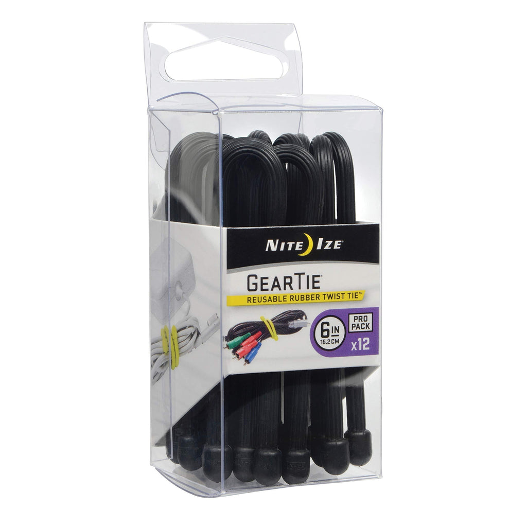 Nite Ize Original Gear Tie, Reusable Rubber Twist Tie, 6-Inch, Black, 12 Count Pro Pack, Made in the USA 6" - 12 Pack - NewNest Australia