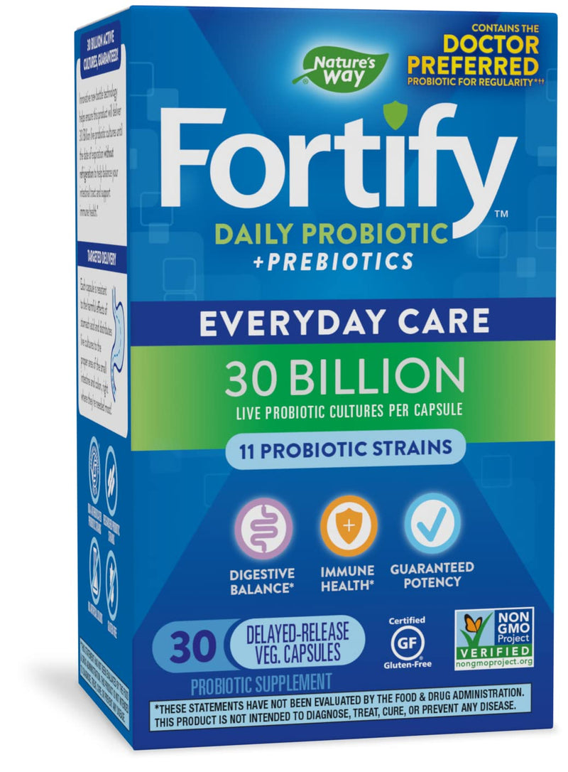 Nature’s Way Fortify Daily Probiotic for Adults, 30 Billion Live Cultures, 10 Strains, Prebiotics, 30 Capsules - NewNest Australia