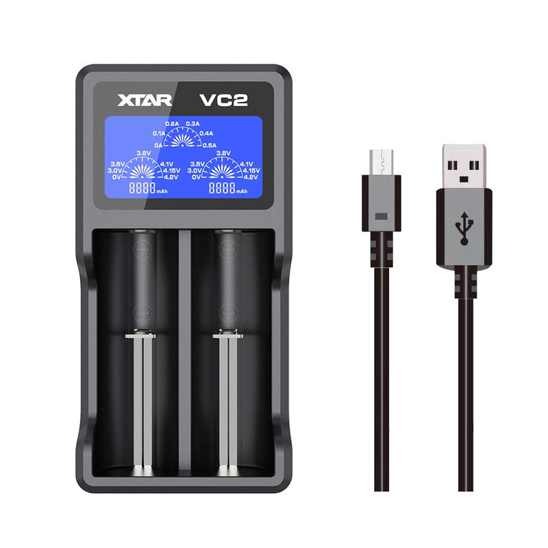 Rechargeable Battery Charger, XTAR VC2 2 Bays Battery Charger for 3.6V 3.7V Li-ion IMR INR ICR 10440 18650 26650 Rechargeable Battery - NewNest Australia