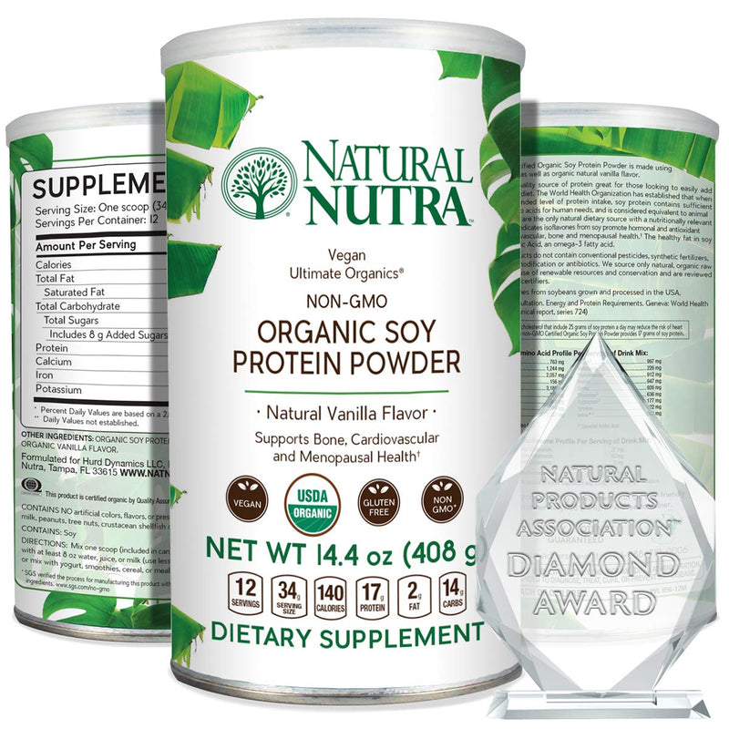 Natural Nutra Organic Vegan Plant-Based Soy Protein Powder, Supports Bone and Improves Blood Circulation & Cardiovascular Health, Gluten Free, Non GMO, Sugar-Free 14.4 OZ - NewNest Australia