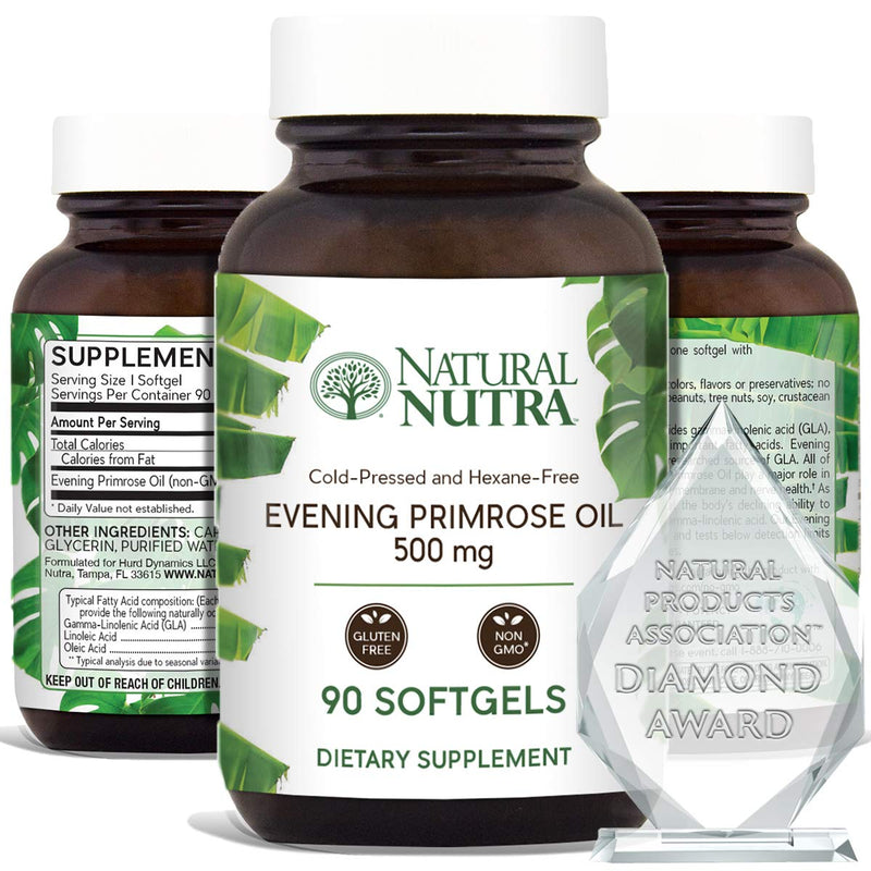 Natural Nutra Evening Primrose Oil Supplement from Fatty Acid, Reduce Acne, Nerve Health, Promote Hearth Health, Skin Clarity, Menopausal Discomfort, 500 mg, 90 Softgel 90 Count (Pack of 1) - NewNest Australia