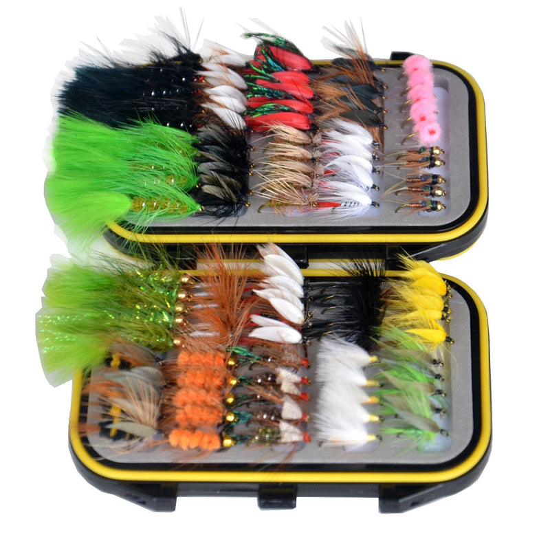 Outdoor Planet Waterproof Fly Box with Dry/Wet/Nymph/Streamer Trout Fly Fishing Flies Lure 100Pieces flies + Pocket Fly box - NewNest Australia