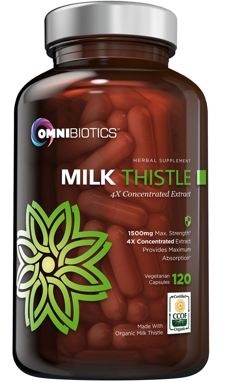 Organic Milk Thistle Capsules, 1500mg 4X Concentrated Extract with Silymarin is The Strongest Milk Thistle Supplement Available. Great for Liver Cleanse & Detox! 120 Vegetarian Capsules - NewNest Australia