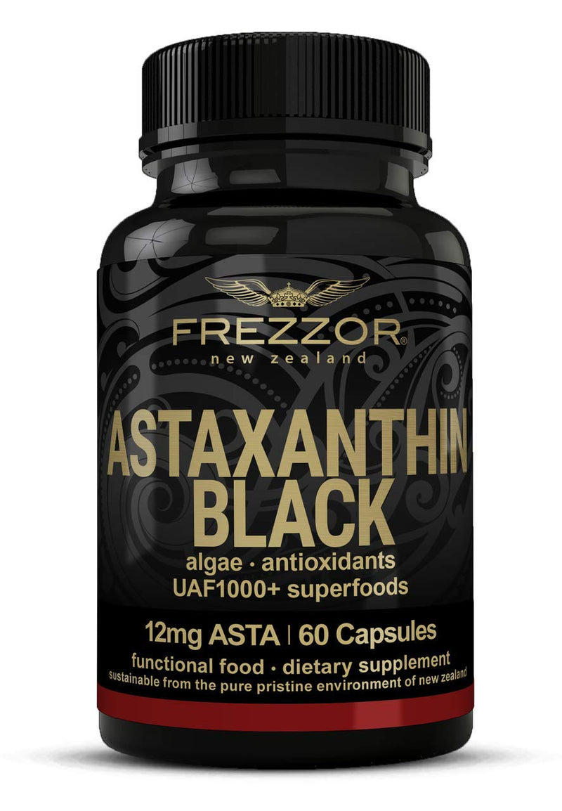 FREZZOR New Zealand Astaxanthin Black with UAF1000+, Anti-Aging, Skin, Eye, Nerve, Muscle Recovery, Cardiovascular and Immune Support Antioxidant Supplement, 12mg Astaxanthin, 30 Servings, 1 Bottle - NewNest Australia