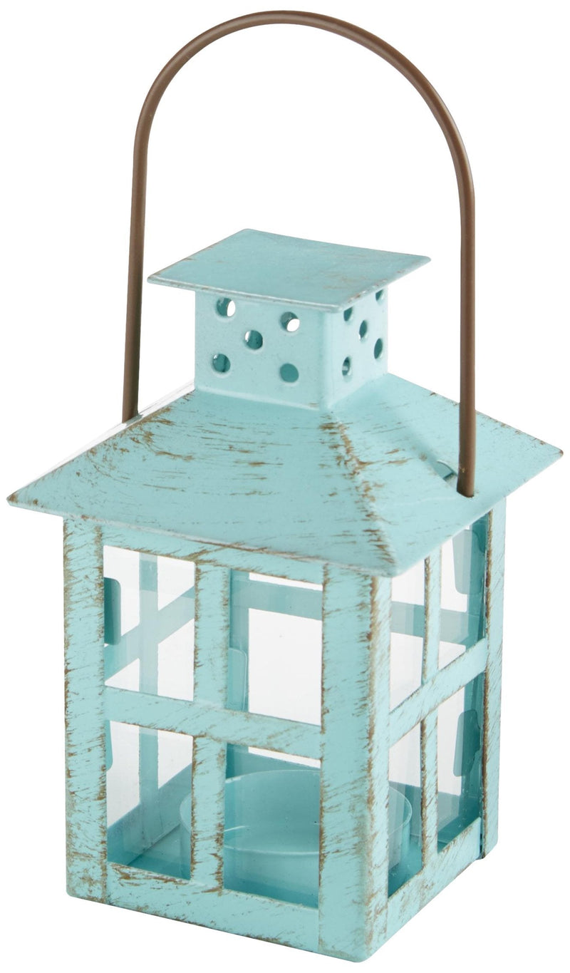 NewNest Australia - Kate Aspen, Distressed Metal Vintage Decorative Mini Lantern, Centerpiece, Party Favor, 2.5 x 2.5 x 6.5, Blue Small 