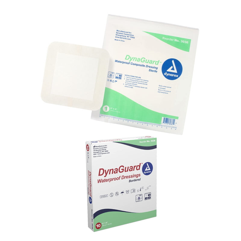 Dynarex DynaGuard Waterproof Dressings, Sterile, Four-Layer Composite Dressing, Protects and Offers Optimal Moist-Environment, Bordered - 6" x 6", 1 Box of 10 Waterproof Dressings 10 Count/6 X 6 Inch - NewNest Australia