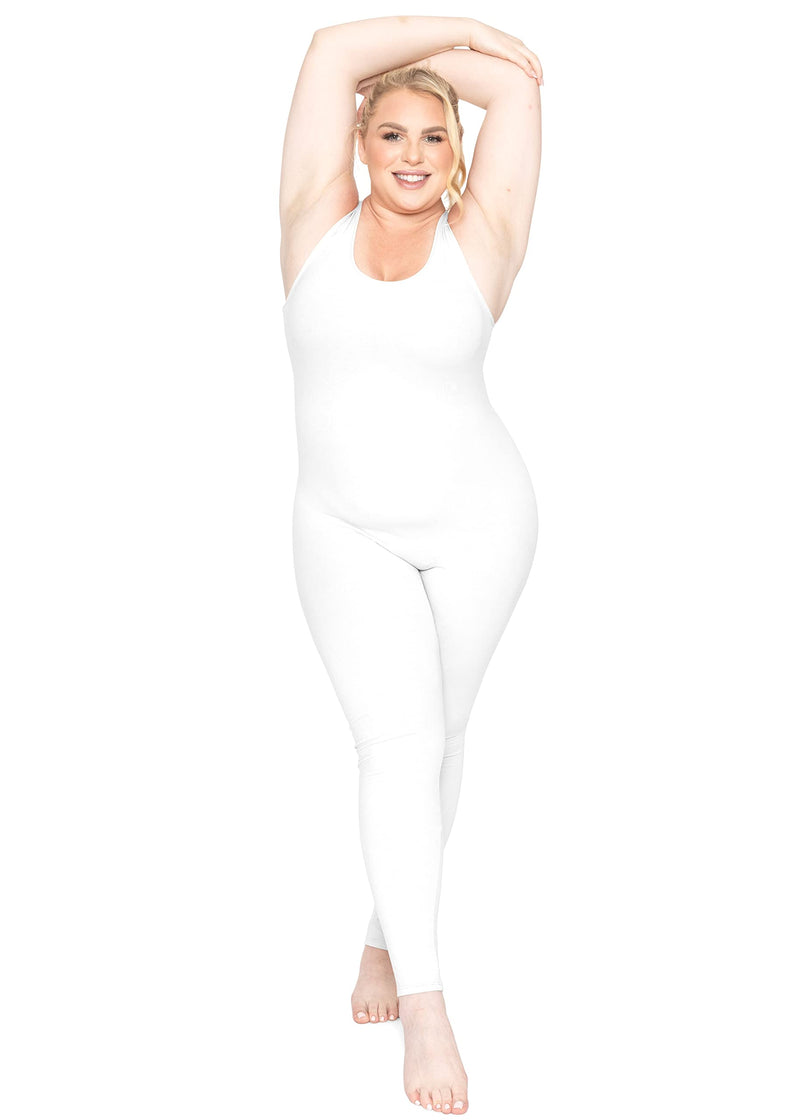 Stretch is Comfort Women's Plus Size Teamwear Cotton Tank Unitard 2X White - NewNest Australia