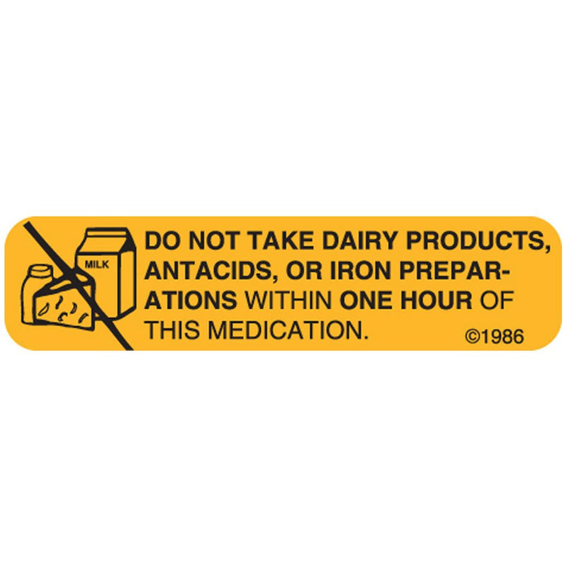 PHARMEX 4-X Permanent Paper Label,"NO Dairy Products", 1 9/16" x 3/8", Goldenrod (500 per Roll, 2 Rolls per Box) - NewNest Australia