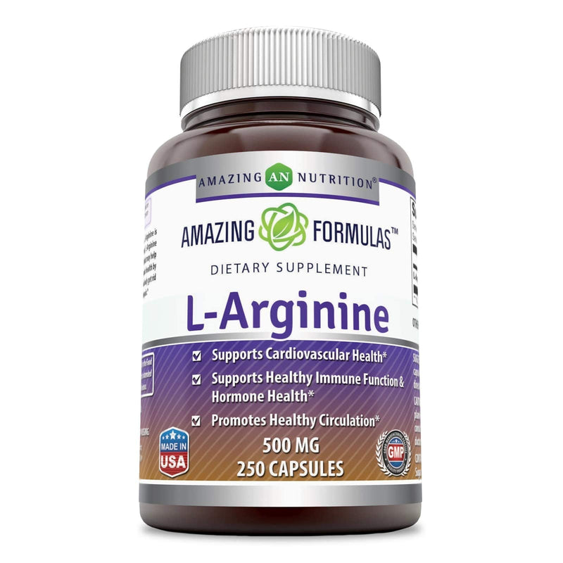 Amazing Formulas L Arginine 500mg Supplement - Best Amino Acid Arginine HCL Supplements for Women & Man - Promotes Circulation and Supports Cardiovascular Health - 250 Capsules 250 Count (Pack of 1) - NewNest Australia