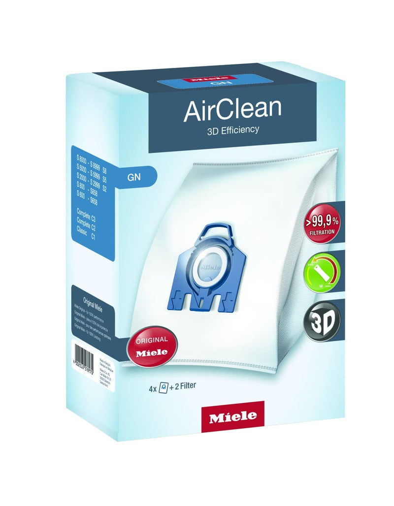 Miele 10123210 AirClean 3D Efficiency Dust Bag, Type GN, 4 Bags & 2 Filters, white 1 Box - NewNest Australia