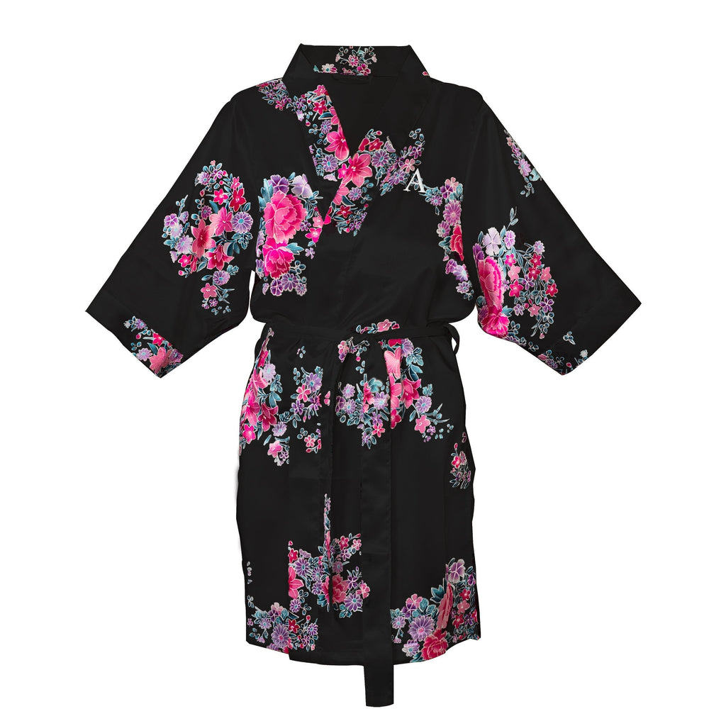 Cathy's Concepts Personalized L/XL Floral Satin Robe, Black, Letter A Monogrammed Letter A - NewNest Australia