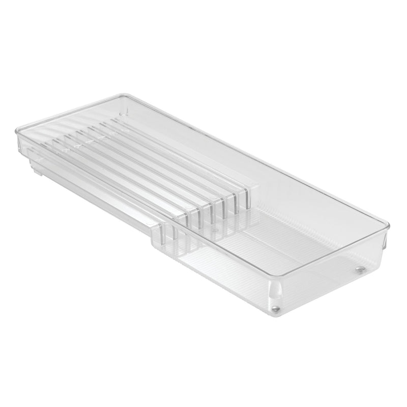 NewNest Australia - iDesign Linus Kitchen Knife Storage Drawer Organizer, Container for Countertop, Cabinet, Pantry - Clear, 16.5" x 6" x 2" - Clear Knife Organizer 