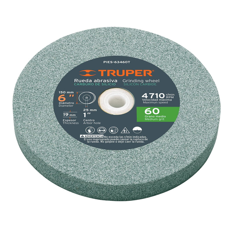 TRUPER PIES-63460T 6" Silicon Carbide Bench Grinding Wheels. Grit=60, Thickness=3/4", Drill=1". 1 Pack - NewNest Australia