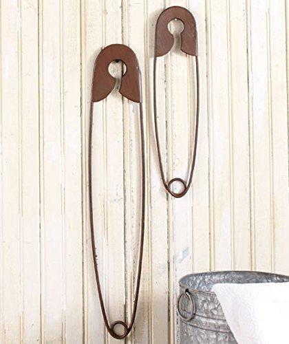 NewNest Australia - Collections-Etc Large Hanging Metal Safety Pins Laundry Room Wall Home Decoration - Set of 2 , Rustic 