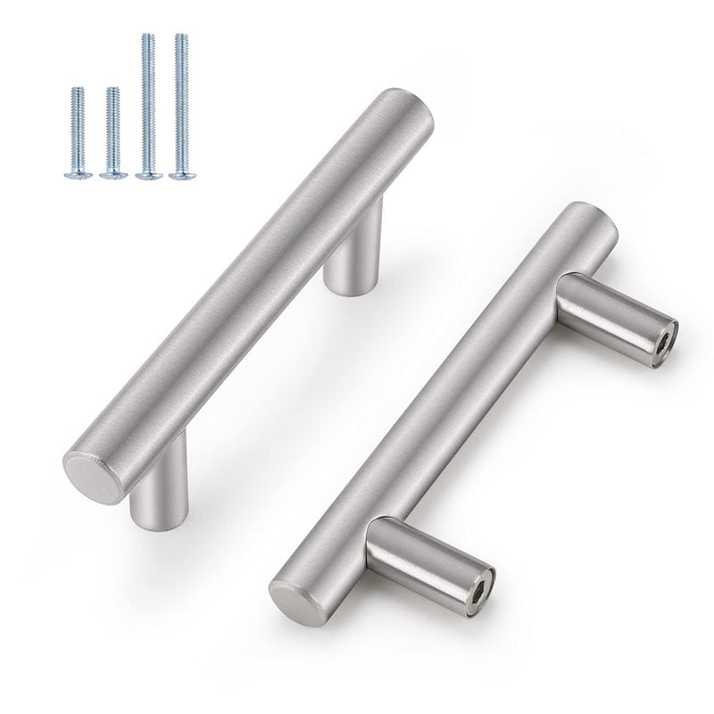Probrico 10 Pack|Euro Style T Bar Cabinet Pulls Stainless Steel Kitchen Handles Bathroom Cupboard Knobs 2.5 Inch Hole Centers,4 Inch Overall Length hole center 2-1/2" 10pack Brushed Nickel - NewNest Australia