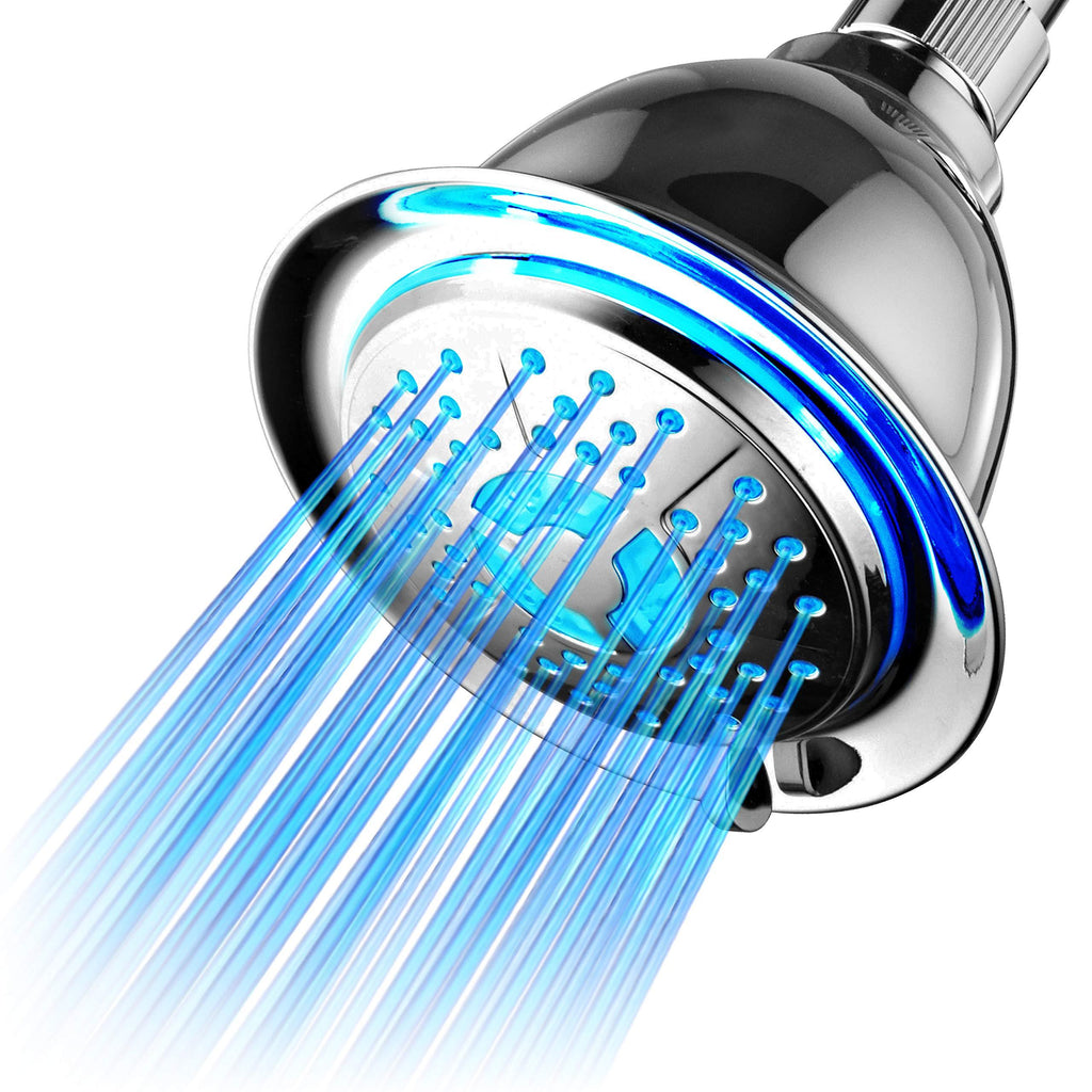 PowerSpa All Chrome 4-Setting LED Shower Head with Air Jet LED Turbo Pressure-Boost Nozzle Technology; 7 Colors of LED Lights Change Automatically Every Few Seconds - NewNest Australia