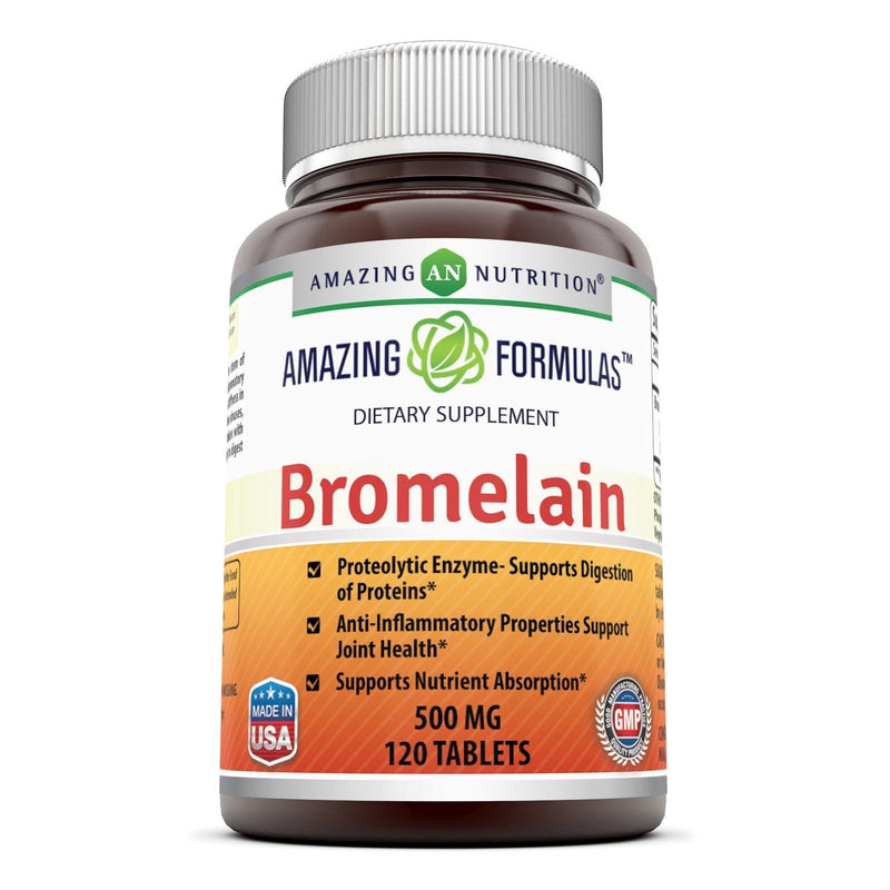 Amazing Formulas Bromelain - 500 Mg 120 Tablets (Non GMO,Gluten Free), Proteolytic Enzymes - Supports Dijestion of Proteins - Anti-Inflammatory Properties - Supports Nutrient Absorption* 120 Count (Pack of 1) - NewNest Australia