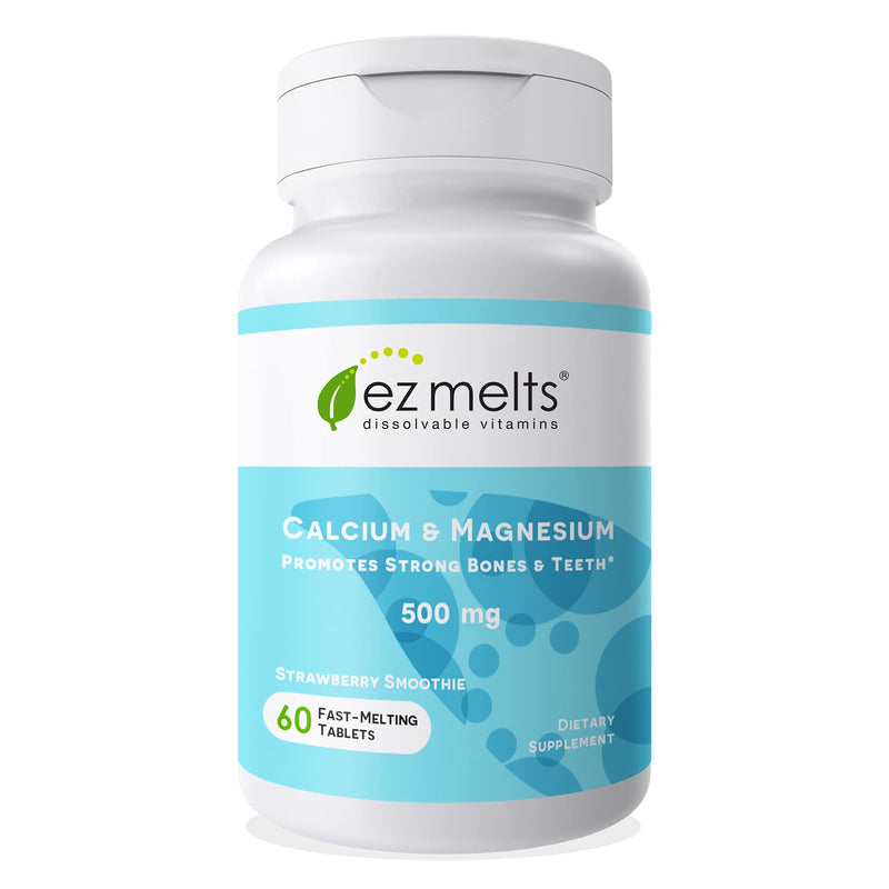 EZ Melts Calcium & Magnesium with Vegan D3, 500 mg, Dissolvable Vitamins, Vegan, Zero Sugar, Natural Strawberry Flavor, 60 Fast Dissolve Tablets - NewNest Australia