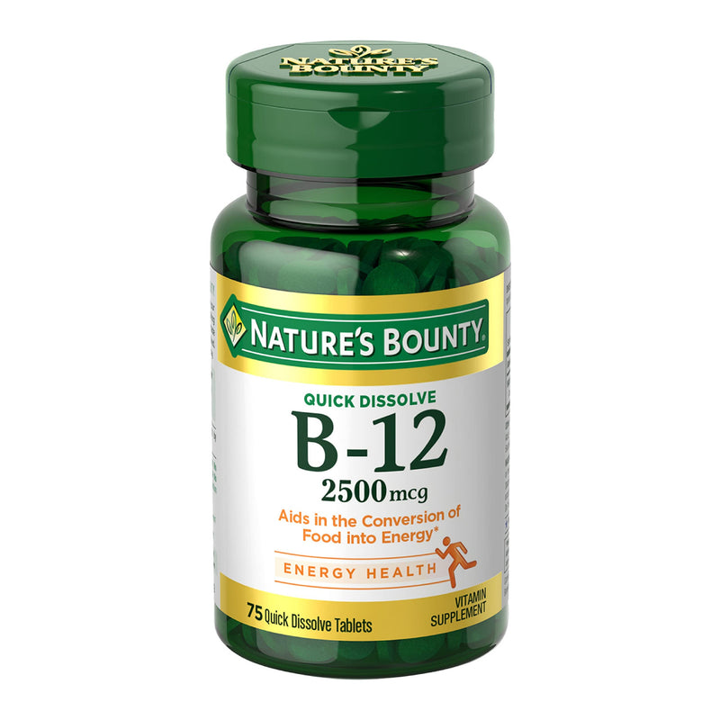 Nature’s Bounty Vitamin B12 2500 mcg, Cellular Energy Support, For Energy Metabolism, Heart & Nervous System Health, 75 Quick Dissolve Tablets - NewNest Australia