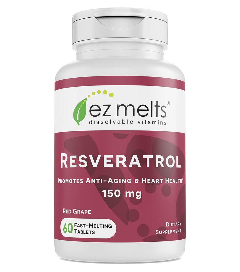 EZ Melts Resveratrol as Trans-Resveratrol, 150 mg, Sublingual Vitamins, Vegan, Zero Sugar, Natural Grape Flavor, 60 Fast Dissolve Tablets - NewNest Australia