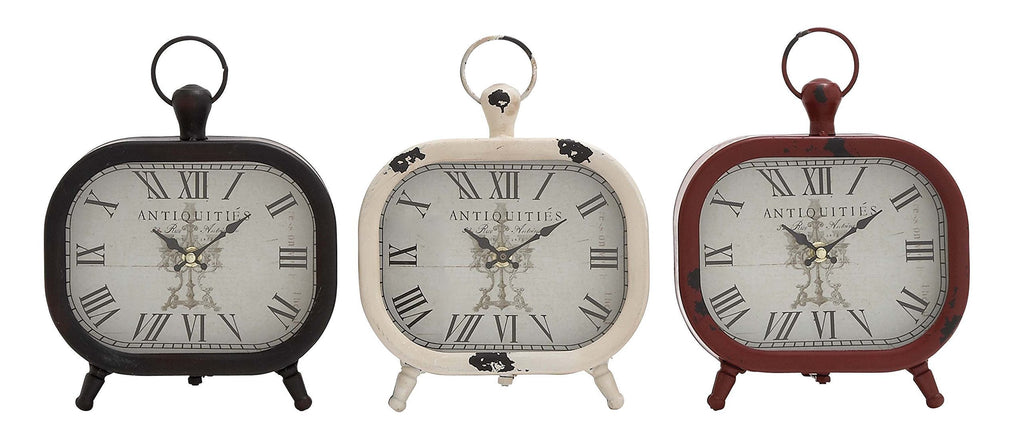 NewNest Australia - Deco 79 52526 Metal Table Clock, 3 Assorted, 8 by 8" 