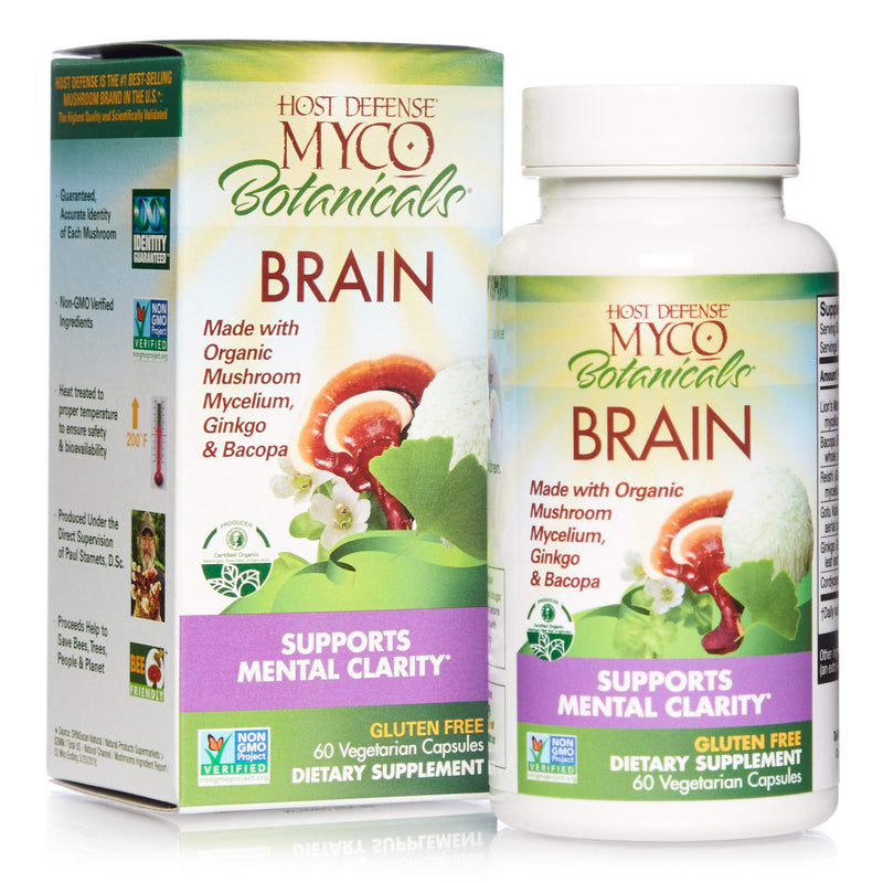 Host Defense, MycoBotanicals Brain, Promotes Concentration, Memory and Cognitive Functioning, Daily Mushroom and Herb Supplement, Vegan, Organic, 60 Capsules (30 Servings) Standard Packaging - NewNest Australia