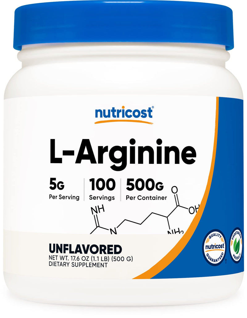 Nutricost L-Arginine Powder 500 Grams (1.1lbs) - Pure L-Arginine Powder - 5000mg Per Serving; 100 Servings 1.1 Pound (Pack of 1) - NewNest Australia