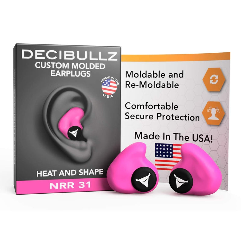 Decibullz - Custom Molded Earplugs, 31dB Highest NRR, Comfortable Hearing Protection for Shooting, Travel, Work and Concerts Pink - NewNest Australia