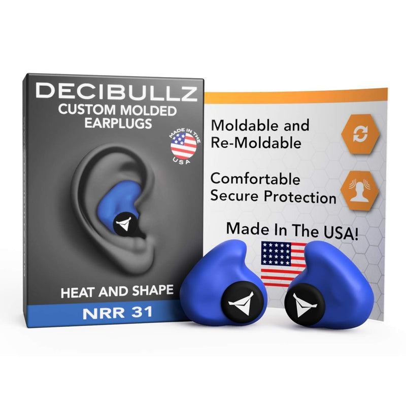Decibullz - Custom Molded Earplugs, 31dB Highest NRR, Comfortable Hearing Protection for Shooting, Travel, Work and Concerts Blue - NewNest Australia
