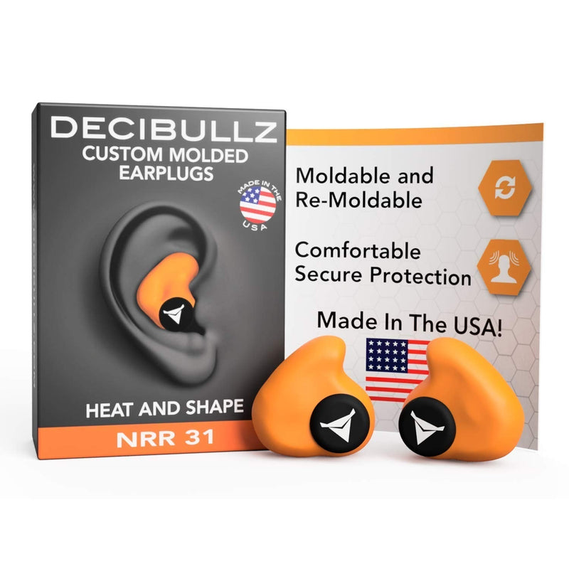 Decibullz - Custom Molded Earplugs, 31dB Highest NRR, Comfortable Hearing Protection for Shooting, Travel, Work and Concerts Orange - NewNest Australia