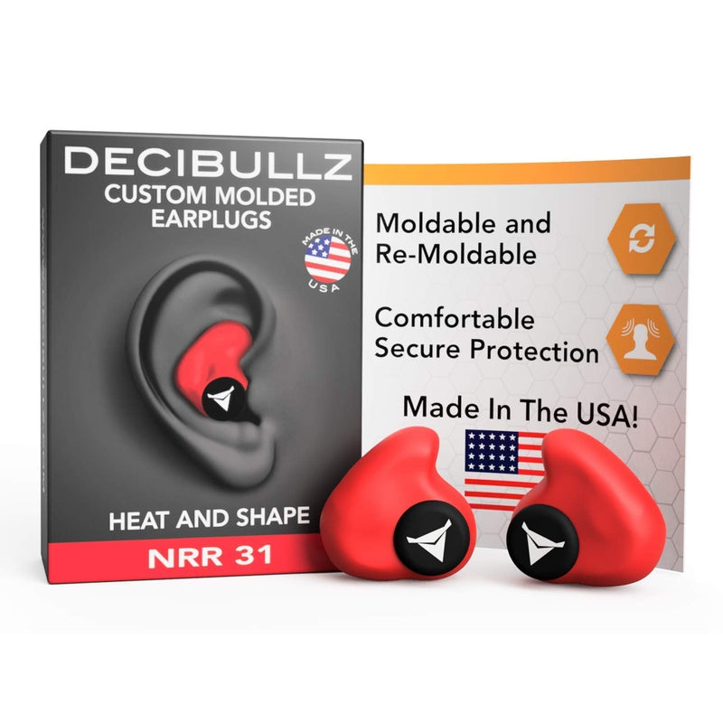 Decibullz - Custom Molded Earplugs, 31dB Highest NRR, Comfortable Hearing Protection for Shooting, Travel, Work and Concerts Red - NewNest Australia