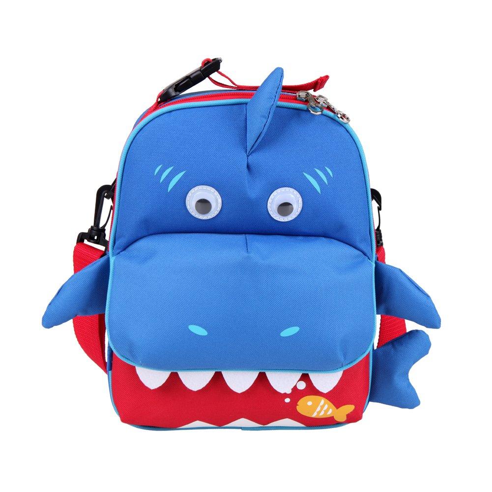NewNest Australia - Yodo 3-Way Convertible Playful Insulated Kids Lunch Boxes Carry Bag / Preschool Toddler Backpack for Boys Girls, with Quick Access front Pouch for Snacks, Shark 