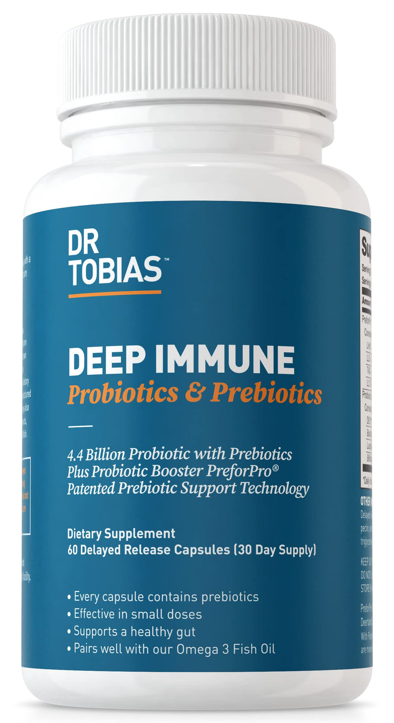 Dr. Tobias Deep Immune Probiotics & Prebiotics for Women & Men – 4.4 Billion CFUs, Helps Support Digestive & Gut Health, Immune Strength & Absorb Nutrition – 2 Daily, 60 Capsules (30 Day Supply) - NewNest Australia