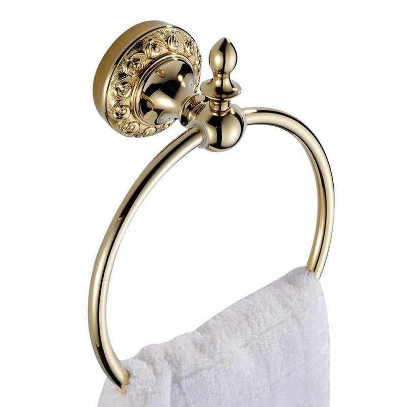 Leyden Gold Towel Ring, Bathroom Hand Towel Holder Wall Mounted Polished Gold Towel Rack Round Round Towel Ring - NewNest Australia