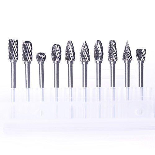 ATOPLEE Rotary Burr Set,10pcs 1/8 Inch Shank Tungsten Steel Solid Carbide Rotary Files Diamond Cutting Burrs Set for Woodworking Drilling Carving Engraving - NewNest Australia