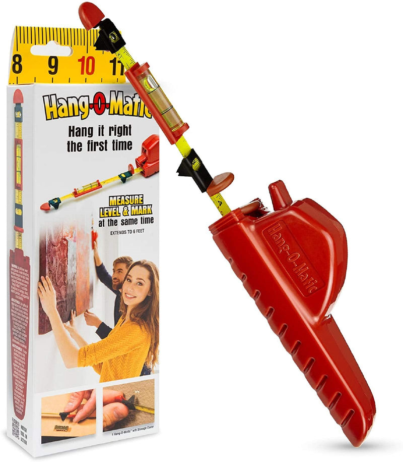 Hang-O-Matic All-in-One Picture Hanging Tool, Picture Hanger, Picture Frame Level Ruler, Perfect to Hang Pictures, Mirrors, TVs, and Shelves Red - NewNest Australia