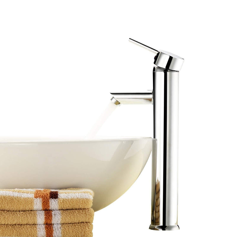 Zingcord Single Copper Handle Contemporary Bathroom Lavatory Vanity Vessel Sink Faucet Chrome Tall Spout Mixer Taps Plumbing Fixtures Single Hole Bowl Sink - NewNest Australia