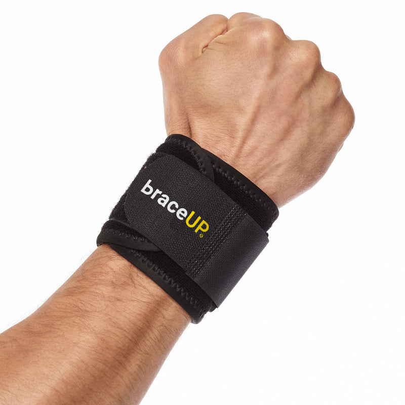 Wrist Compression Strap and Wrist Wrap by BraceUP - Wrist Band, Brace for Tendonitis, Tennis, Gym, Workout, One Size Adjustable (Black), 1 PC Black - NewNest Australia