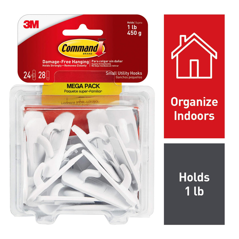 NewNest Australia - Command Small Utility Hooks Mega Pack, White, 24-Hooks (17002-MPES), Organize your dorm 24 Hooks 