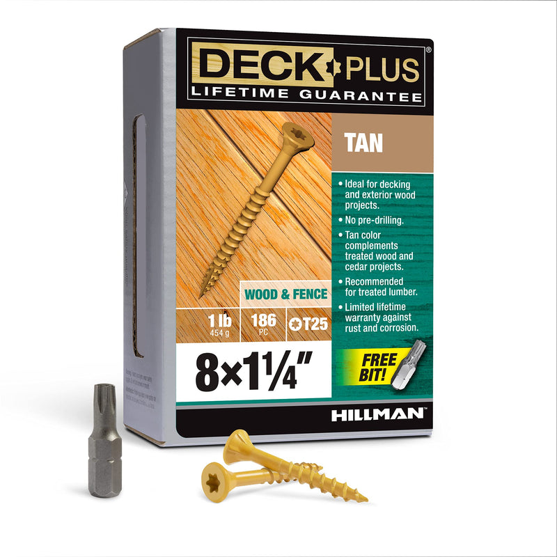 Deck Plus 48410 Wood Screws #8 x 1-1/4", Tan, 1lb Box #8 x 1-1/4" - NewNest Australia
