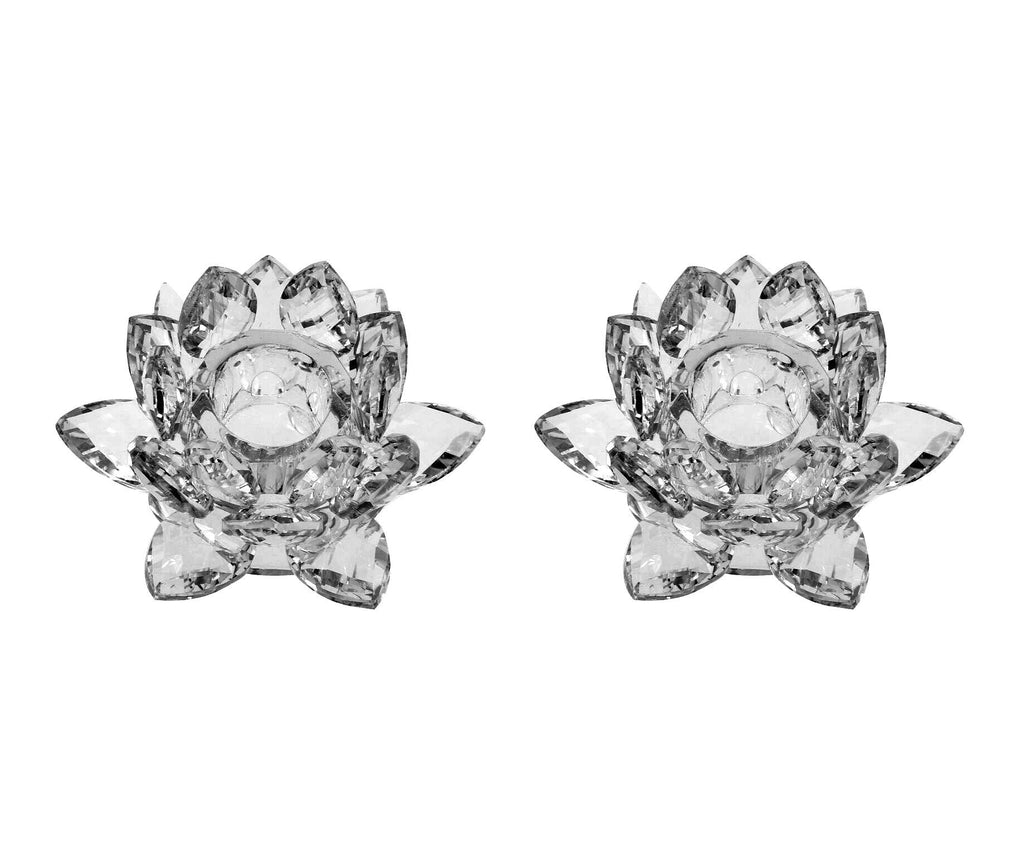 NewNest Australia - Amlong Crystal 3 inch Clear Lotus Candlesticks Holder, Set of 2 