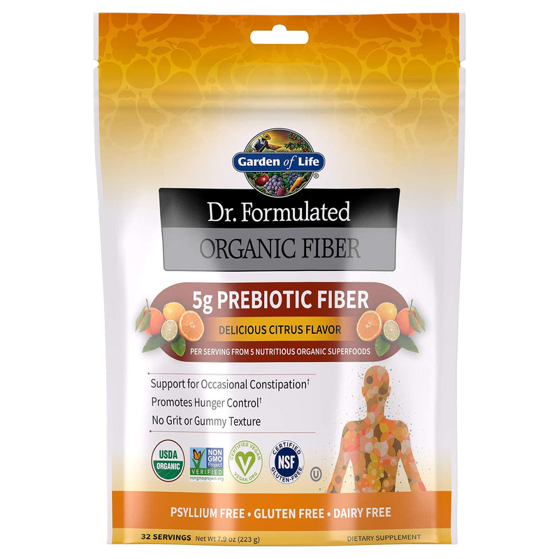 Garden of Life Dr Formulated Organic Fiber Supplement Powder Citrus, Sugar Free, Psyllium Free Prebiotic Superfoods, Constipation Relief and Hunger Control for Men and Women, 32 Servings Citrus Fiber - NewNest Australia