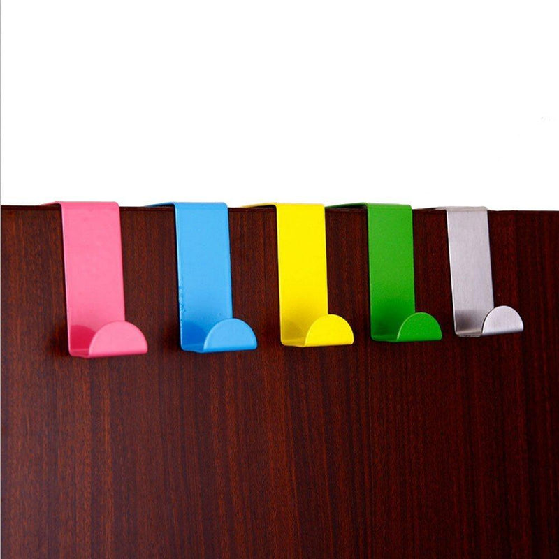 NewNest Australia - yueton Door Hooks, Stainless Steel Bathroom Kitchen Cabinet Reversible Over Door Hook Clothes Towels Swim Shirts Bag Hanger Holder,4 Pieces or 2 Pair Randomly Color Sent Fit 3/4" or 1-1/2" Thickness 