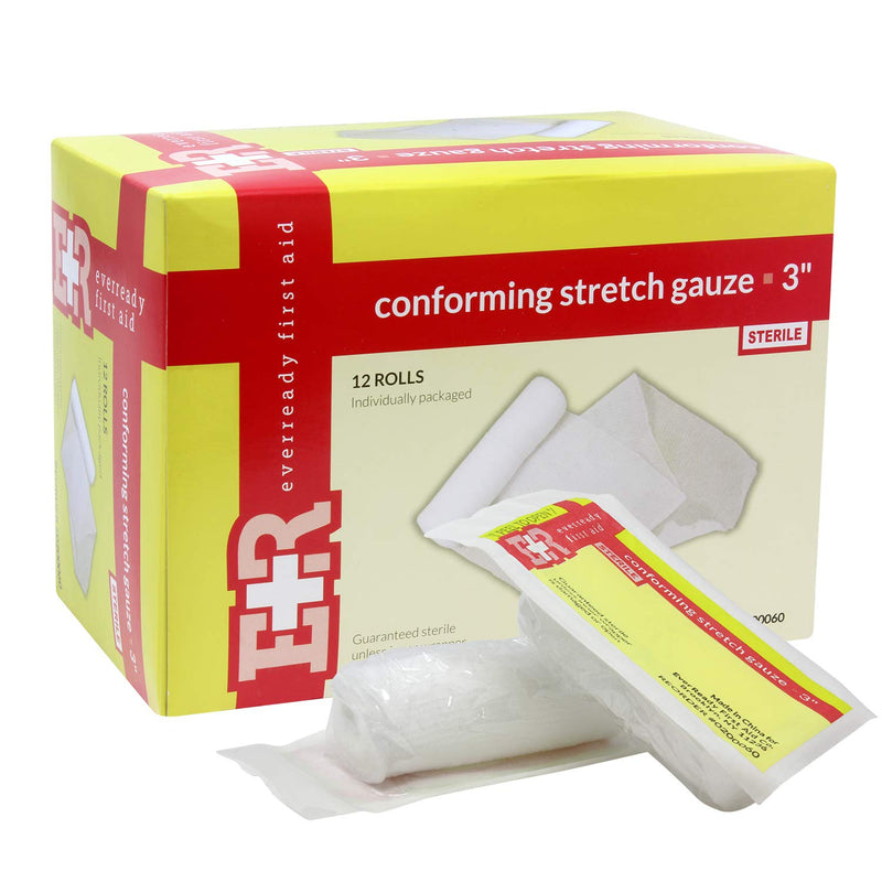 Ever Ready First Aid Sterile Conforming Gauze Roll Bandage - 12 Count (Pack of 1) 3 Inch (Pack of 12) - NewNest Australia