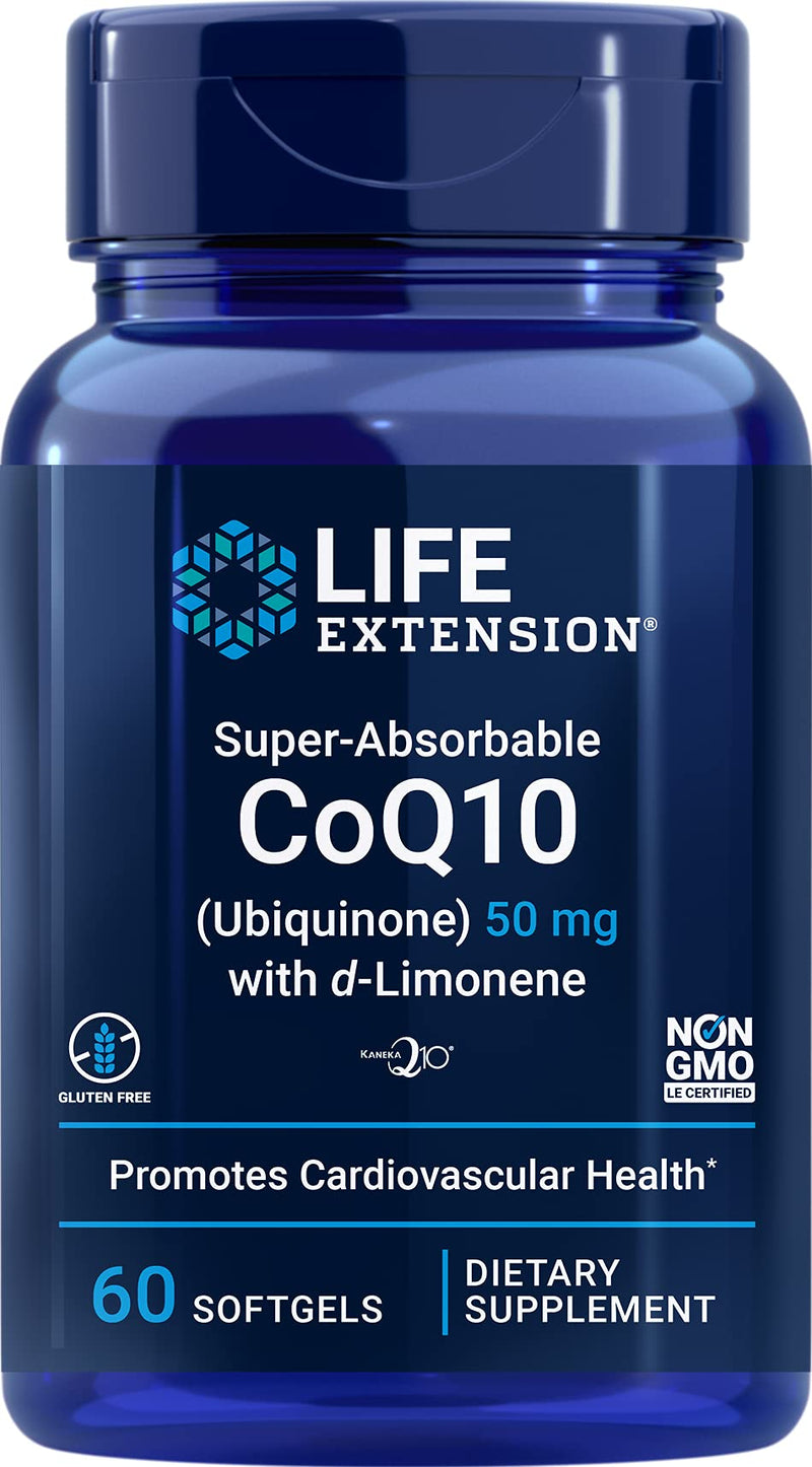 Life Extension Super-Absorbable CoQ10 (Ubiquinone) 50 mg with d-Limonene Heart Health Support Supplement - Promotes Healthy Brain Function & Energy Production - Non-GMO, Gluten Free - 60 Softgels - NewNest Australia