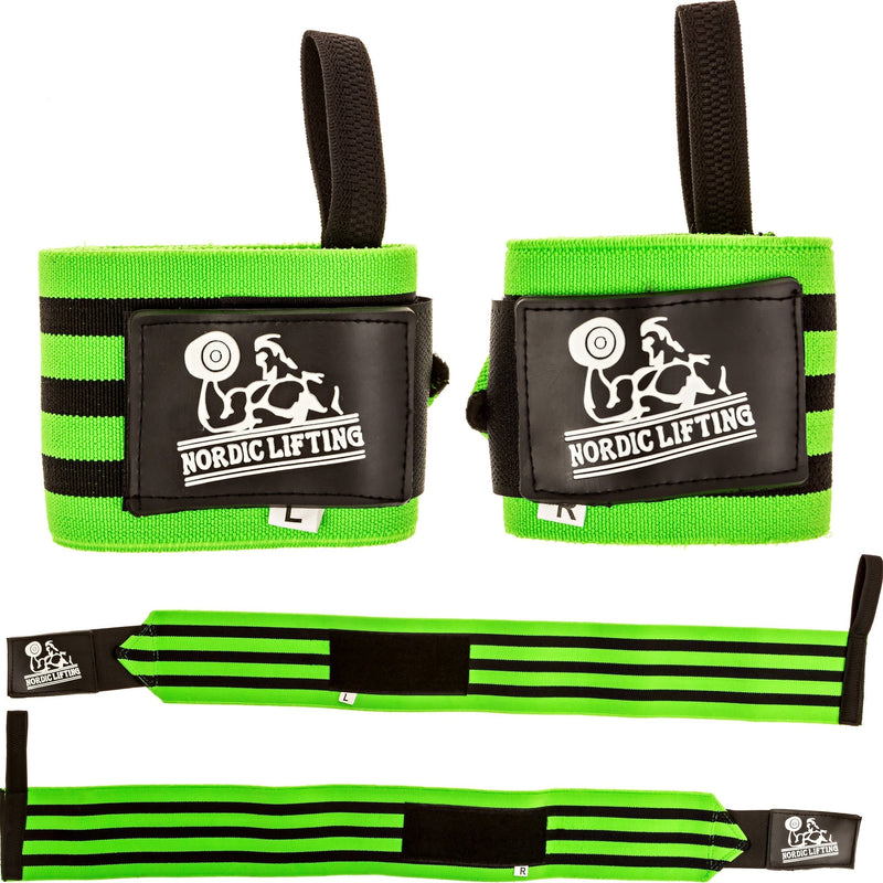 Nordic Lifting Wrist Wraps Super Heavy Duty (1 Pair/2 Wraps) 24" Support for Weight Lifting | Powerlifting | Gym | Cross Training- Weightlifting Thumb Loop - Men & Women Green - NewNest Australia