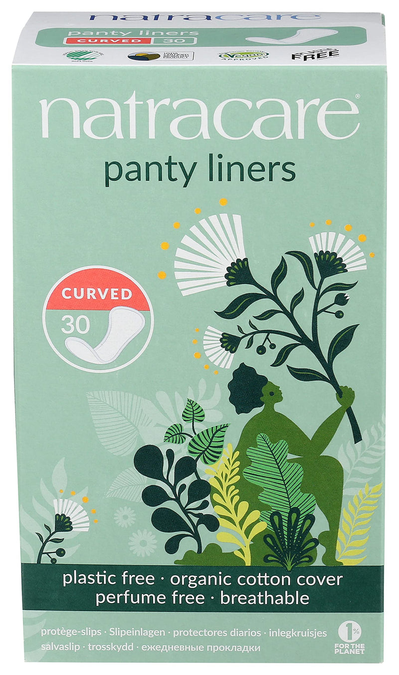 Natracare Natural Organic Curved Panty Liners, Made with Certified Organic Cotton, Ecologically Certified Cellulose Pulp and Plant Starch (1 Pack, 30 Liners Total) - NewNest Australia