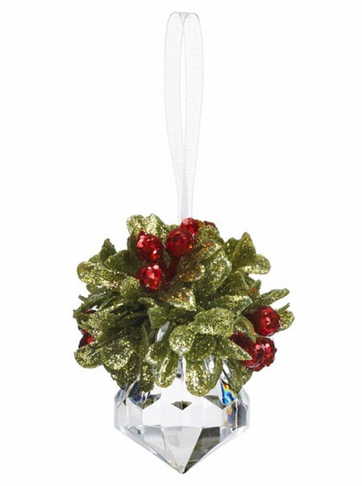 NewNest Australia - GANZ 2.5 "Kyrstal Kiss Ball Ornament, Teeny Mistletoe Jewel - Wedding Acrylic Kissing Crystal-like KK243 "Classic Red" 